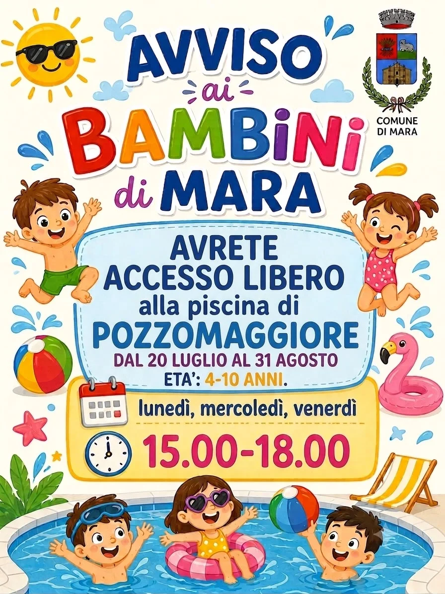Avviso di  attivazione del  servizio animazione presso la piscina comunale  di pozzomaggiore