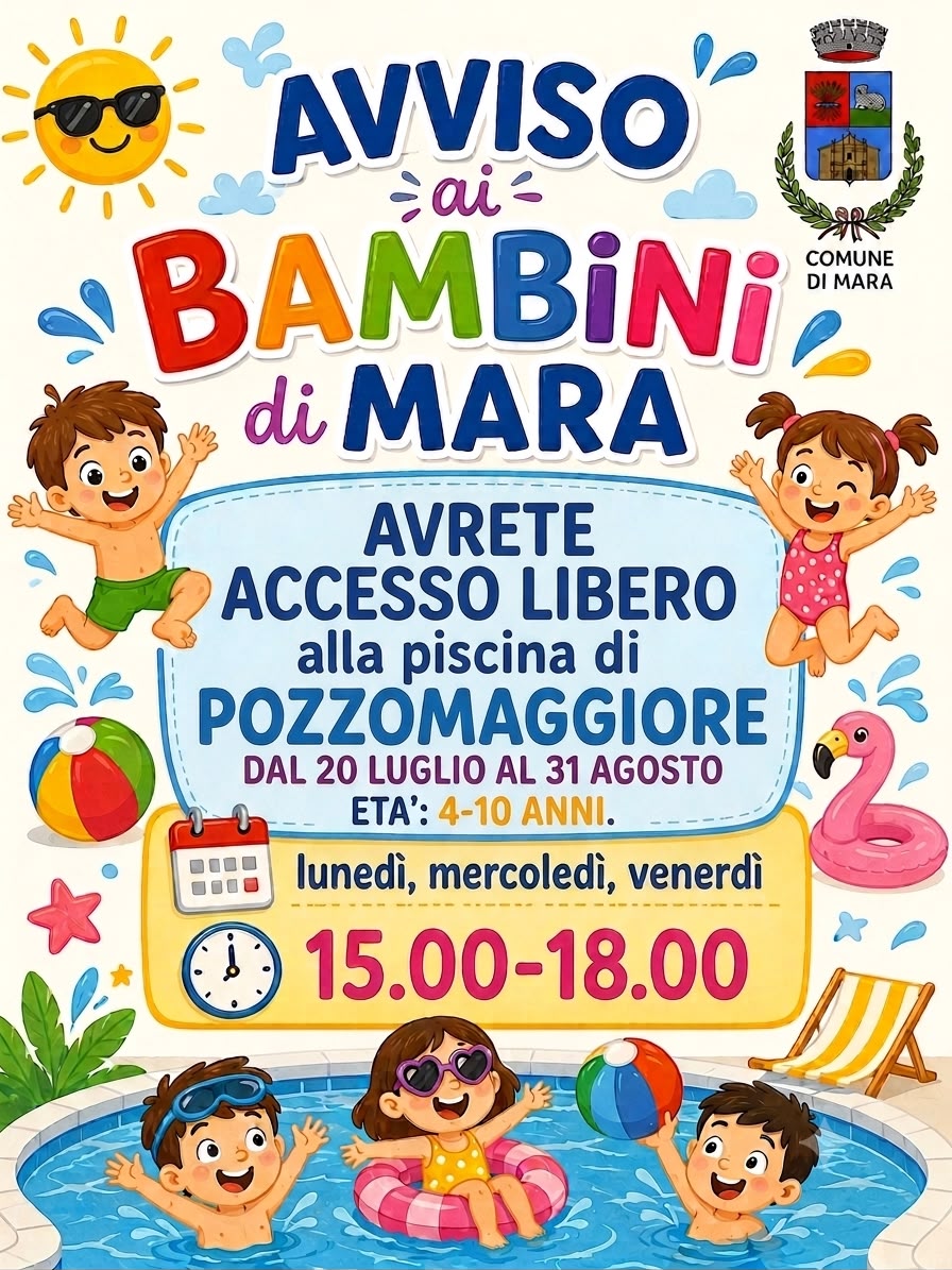 AVVISO DI  ATTIVAZIONE DEL  SERVIZIO ANIMAZIONE PRESSO LA PISCINA COMUNALE  DI POZZOMAGGIORE
